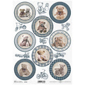 Papier ryżowy do decoupage ITD-R1954  niebieskie kratki, misie, maskotki, zabawki
