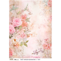 Papier ryżowy A4 - Scraplove - Pink Vintage Background 4 kwiaty