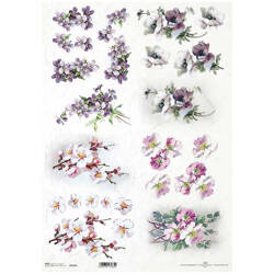 Papier ryżowy do decoupage A3 ITD-1035L kwiaty owocowe, fiołki, mak