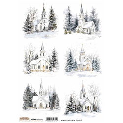Papier ryżowy A4 - Scraplove - Winter Church 1 - Zimowy kościół
