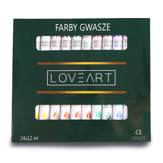 Farby Gwasze LOVEART 24 kolory x 12 ml - Gouache do malowania