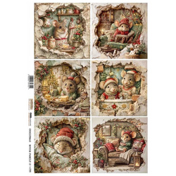 Papier ryżowy A4 - Scraplove - Christmas Mouse Family 2 - Świąteczna mysia rodzina
