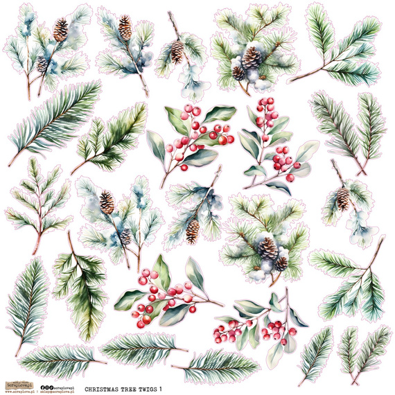 Naklejki papierowe - ScrapLove - Christmas Tree Twigs 1 - Świąteczne gałązki 1
