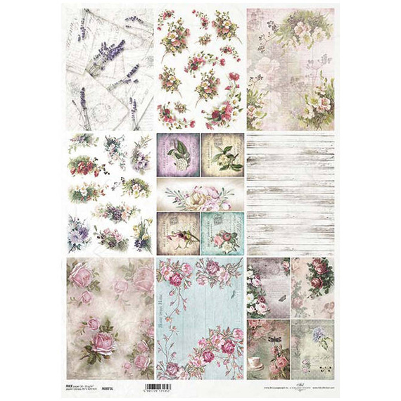 Papier ryżowy do decoupage A3 ITD-873L deski, kwiaty