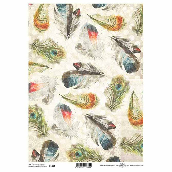 Papier ryżowy do decoupage A4 ITD-R1414 piórka