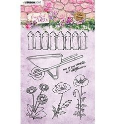 Stempel - StudioLight - English Garden nr 433 taczka płotek maki