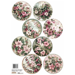 Papier ryżowy A4 - Scraplove - Medallion Christmas Floral Pink 1 - Medaliony Świąteczne różowe kwiaty