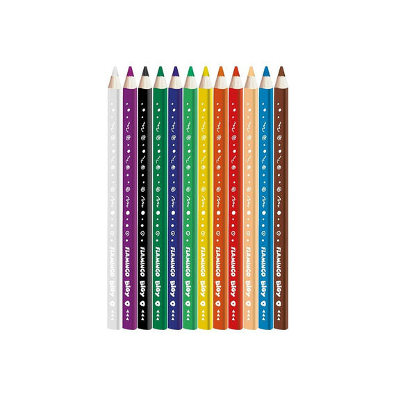 Zestaw 12 kredek trójkątnych Flamingo Jumbo + temperówka