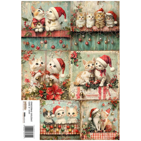 Papier ryżowy A4 - Scraplove - Christmas Holiday Cats 2 - Świąteczne koty