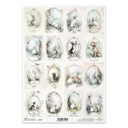 Papier ryżowy do decoupage A4 - koty psy zajączki - R2573 - Itd Collection