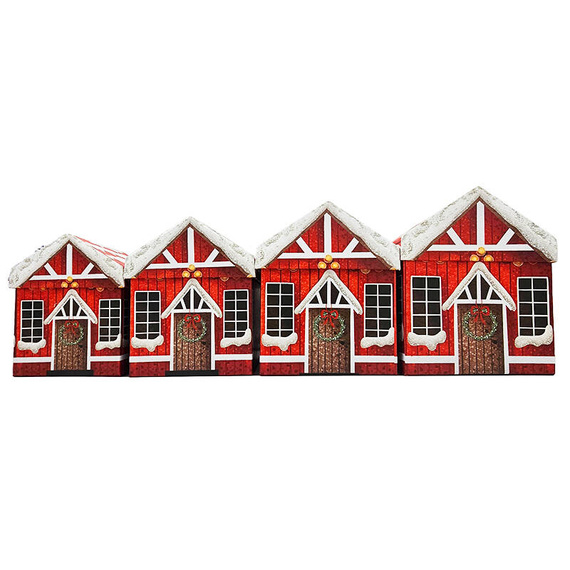 Zestaw 4 pudełek domek świąteczny - opakowanie prezentowe