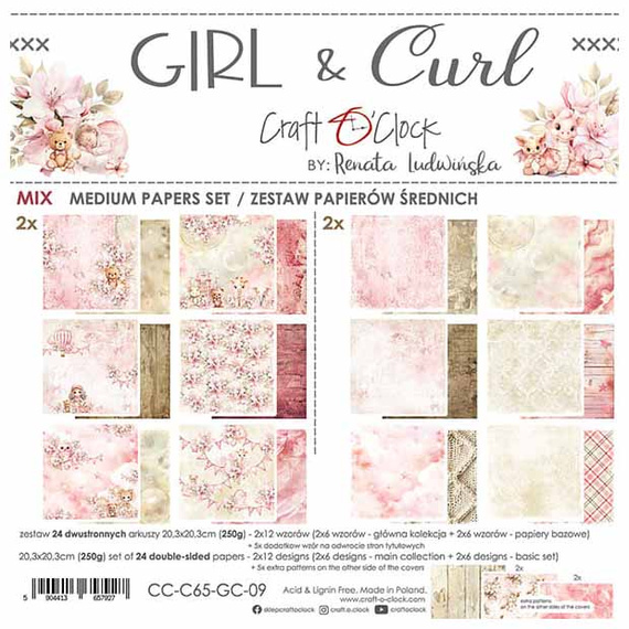 Zestaw papierów 20x20 - Craft o'clock - Girl & Curl - MIX