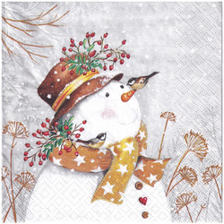 Serwetka 33x33cm - Snowman with Golden Scarf bałwan w szaliku