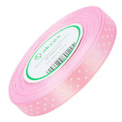 Wstążka satynowa w kropki 12mm ok. 23m - 18 różowa