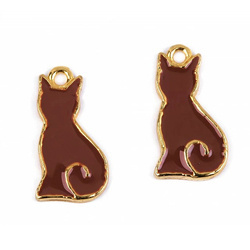 Zawieszka metalowa kotek ciemnybeż - 2 szt