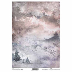 Papier ryżowy do decoupage A4 - zimowy, górski kolaż - R1523 - Itd Collection
