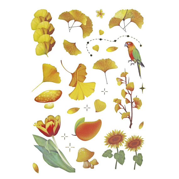 Naklejki foliowe - Żółte kwiaty i liście