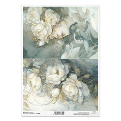 Papier ryżowy do decoupage A4 - białe róże, twarz kobiety z kwiatami - R2690 - Itd Collection