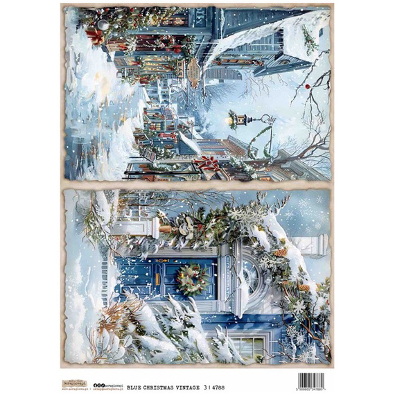 Papier ryżowy A4 - Scraplove - Christmas Blue Vintage 3 - Świąteczne niebieskie retro