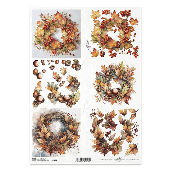 Papier ryżowy do decoupage A4 - jesienne wianki 3D - R2493 - Itd Collection