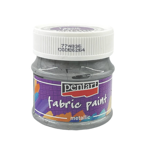 Farba metaliczna do tkanin - fabric paint metallic - srebrna / silver 50ml - Pentart
