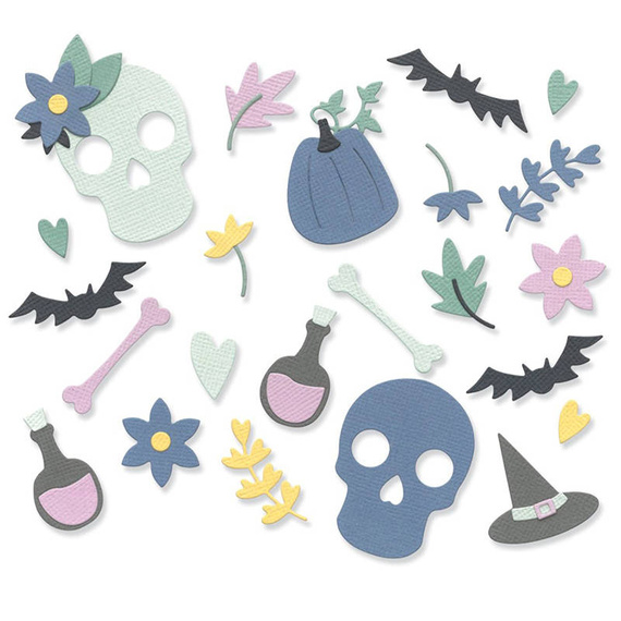 Wykrojnik Sizzix Thinlits - Spooky Icons by Lisa Jones czaszka dynia nietoperz