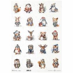 Papier ryżowy do decoupage A3 ITD-1144L zimowe zwierzęta