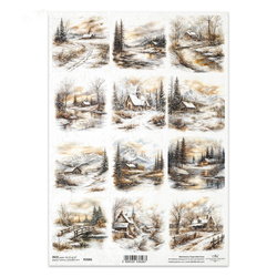 Papier ryżowy do decoupage A4 - zimowe pejzaże, domki, krajobraz - R2686 - Itd Collection