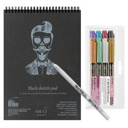 Blok A5 165g 20 arkuszy Black SketchPad SM-LT + markery metaliczne + gelly roll