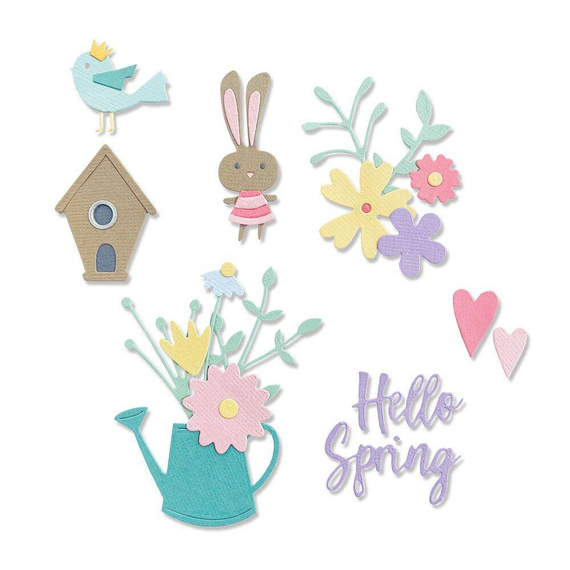 Wykrojnik Sizzix Thinlits - Hello Spring kwiaty konewka zając