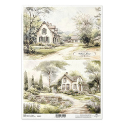 Papier ryżowy do decoupage A4 - wiejski krajobraz domki chatki - R2579 - Itd Collection