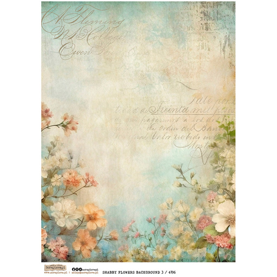 Papier ryżowy A4 - Scraplove - Shabby Flowers Background 3 tło kwiatowe pismo