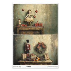 Papier ryżowy do decoupage A3 - vintage lalka, dziadek do orzechów R1519L - Itd Collection
