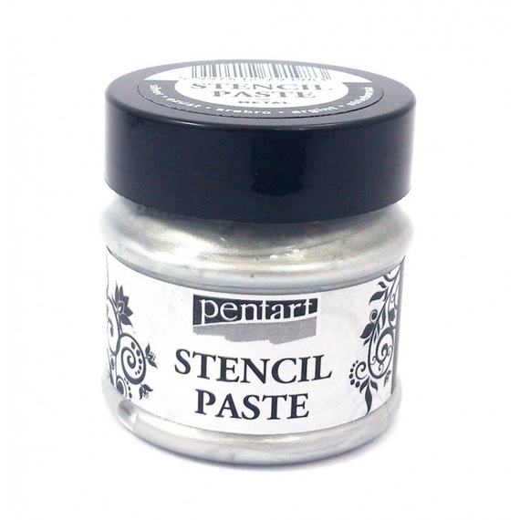 Pasta do szablonów metaliczna - stencil paste - Pentart - srebrna / silver 50ml