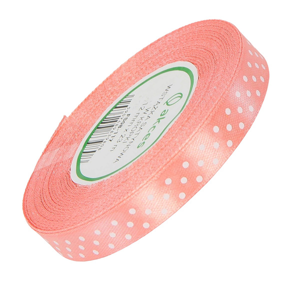  Wstążka satynowa w kropki 12 mm - łososiowa 117 - 23 m - dekoracyjna tasiemka