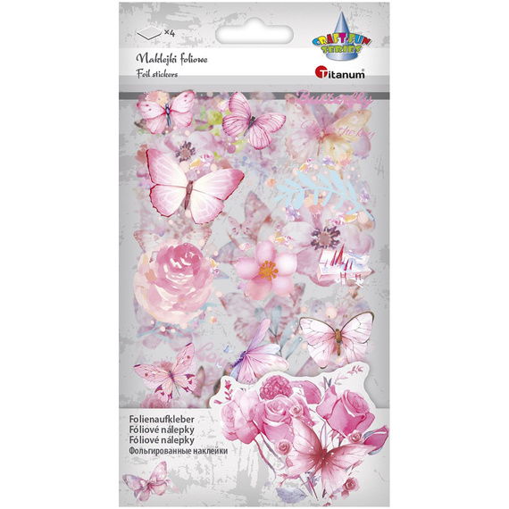 Naklejki foliowe - Różowe kwiaty i motylki