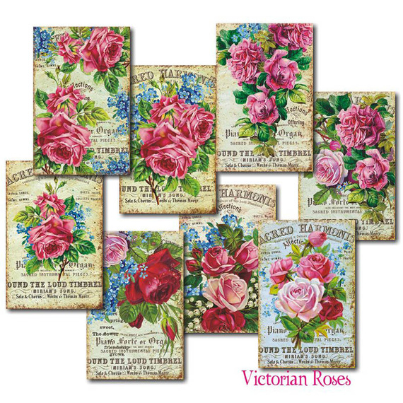 Zestaw papierów do scrapbookingu 11x7 cm - Decorer - Wiktoriańskie róże