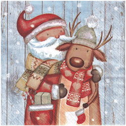 Serwetka 33x33cm - Santa & reindeer Mikołaj i renifer