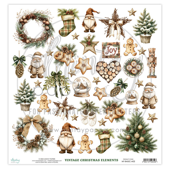 Papier z elementami do scrapbookingu 30x30 - Mintay - Rustic Christmas