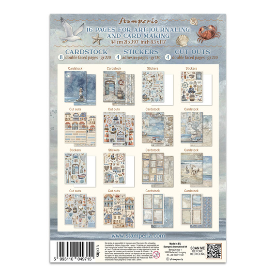 Zestaw papierów, naklejek i elementów Junk Journal - Silent Sea - Stamperia