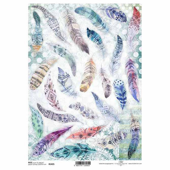 Papier ryżowy do decoupage A4 ITD-R1415 piórka