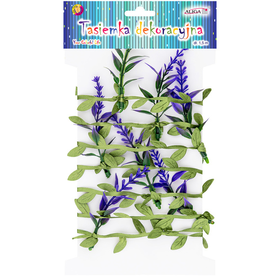 Sznurek tasiemka z listkami i kwiatkami - 1,5 m