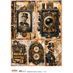 Papier ryżowy A4 - Scraplove - Steampunk Travel Journal 7 aparat postacie retro walizki