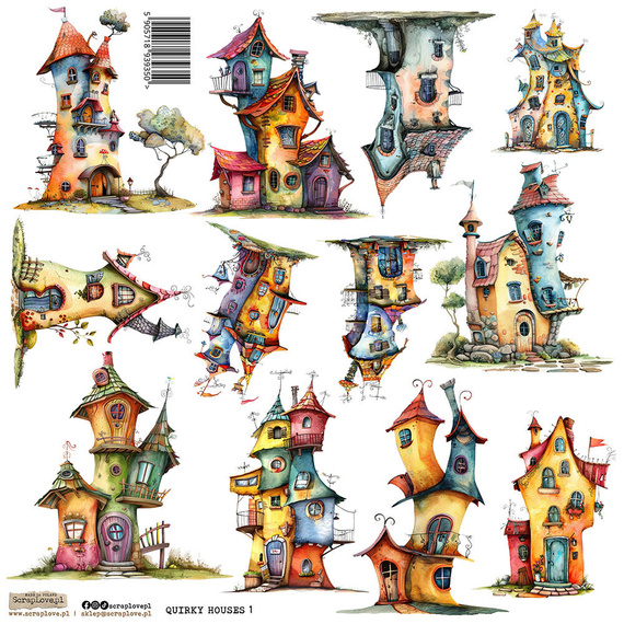 Naklejki papierowe - ScrapLove - Quirky Houses 1 zwariowane domki