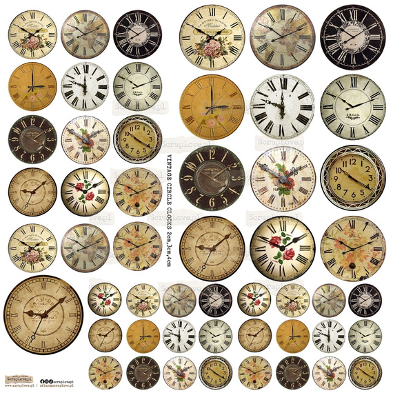 Naklejki papierowe - ScrapLove - Vinatge Circle Clocks 1 - Zegary