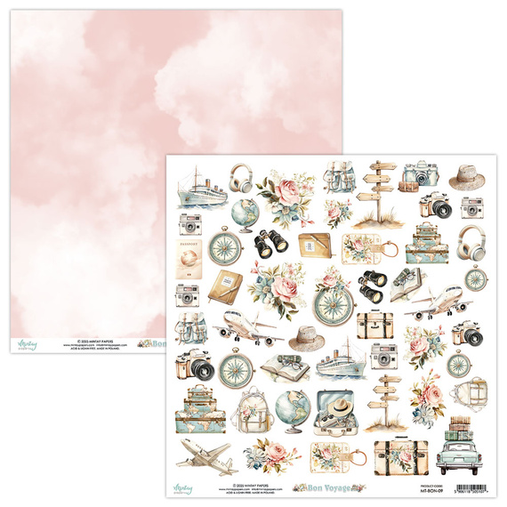Papier z emementami do scrapbookingu 30x30 - Mintay - Bon Voyage