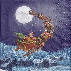 Serwetka 33x33cm - Christmas sleigh zaprzęg Świętego Mikołaja