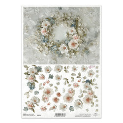 Papier ryżowy do decoupage A4 - wianek kwiatowy 3D - R2611 - Itd Collection