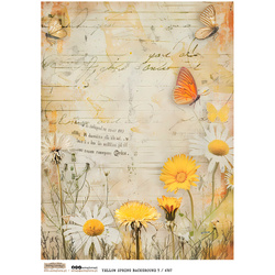 Papier ryżowy A4 - Scraplove - Yellow Spring Background 5 kwiaty łąka motyle