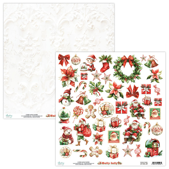 Papier z emementami do scrapbookingu 30x30 - Mintay - Holly Jolly